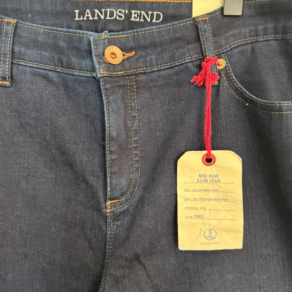 Lands' End Women's Mid Rise Slim Jeans, Dark Wash Denim, Size 14, New - Picture 2 of 8